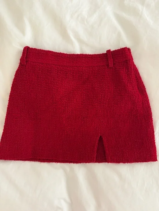 Zara Red Textured Tweed Matching Set / Jacket + Mini Skirt (never worn) - Picture 5 of 9